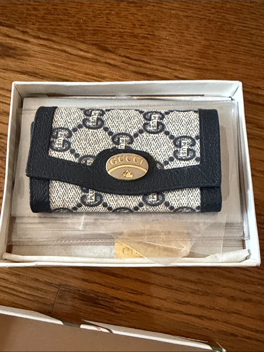 Vintage Gucci Beige Monogram Canvas with Black Trim Key Wallet